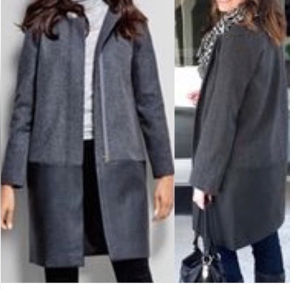 J.Crew collarless coat w/faux leather panel Sz 4